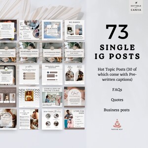 May include: A digital marketing kit for a business that provides services for expecting parents. The kit includes 73 single Instagram posts, 30 of which come with pre-written captions. The kit also includes FAQs, quotes, and business posts. The kit is designed to help businesses grow their social media presence and reach more potential customers.