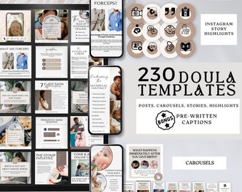 Doula Templates for social media, Instagram Bundle, Birth Doula, Postpartum doula, IG posts, IG stories, IG carousels, doula marketing pack