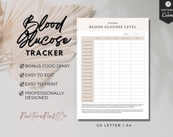 Blood Sugar Log, Blood Sugar Tracker, Blood Glucose Level, Diabetes journal, Gestational Diabetes Tracker, health coach resource, printable