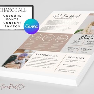May include: A light brown and white flyer with the text "Hi! I'm Heik FULL SPECTRUM DOULA" and a photo of a woman smiling. The flyer also includes the text "BENEFITS Doula" and a list of benefits of hiring a doula. The flyer is designed to promote the services of a doula.