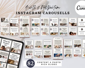 Birth and Postpartum Doula Instagram Bundle, Birth Doula, Birth Worker, Birth School, Postpartum doula, instagram carousels for doulas