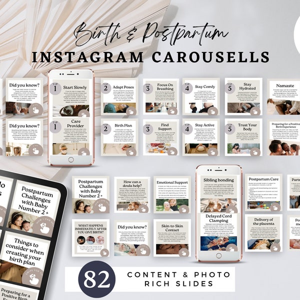 Birth and Postpartum Doula Instagram Bundle, Birth Doula, Birth Worker, Birth School, Postpartum doula, instagram carousels for doulas