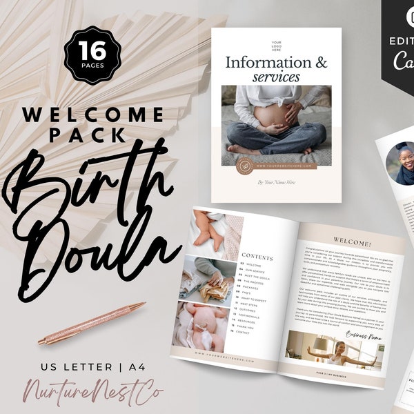 Doula welcome guide, doula startup, doula service guide, doula client brochure, business guide, birth and postpartum doula, full spectrum