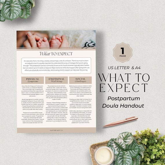 What to expect postpartum,  Recovery Guide, Postpartum checklist, postpartum client handouts, postpartum plan, postpartum essentials, doula