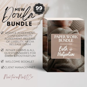 Doula à spectre complet, ensemble de formalités administratives, création d'entreprise, doula pour l'accouchement et le post-partum, contrat de doula, formulaires d'admission, pack de bienvenue