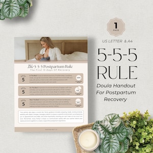 5 5 5 Postpartum Recovery Guide, Postpartum checklist, postpartum client handouts, planning sessions, postpartum doula. Postpartum plan