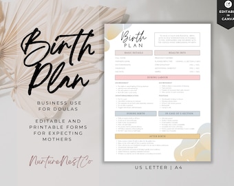 Geburtsplan-Vorlage, Arbeitspräferenzen, Präferenzen des Abschnitts C, Geburts-Doula-Ressource, farbenfroher Geburtsplan, Mütter wünscht, bearbeitbar, pdf