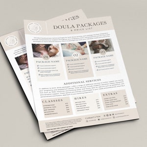 Doula price list, doula packages, doula resources, doula handouts, doula intake, doula marketing, doula welcome, doula pdf, printable, Canva image 2