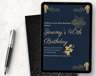 40th Birthday Invitation, Editable Birthday Card, Happy Birthday Party Card, Instant Download,