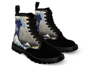 The Great Wave Off Kanagawa Boots Katsushika Hokusai Womens Japandi Shoes Canvas Artist Gift for Artist Boho Japanese History