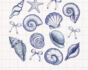 Retro Muschel PNG Set, Sommer Strand Clipart (digitaler Download)