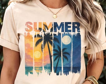 Retro Summer Sunset PNG: Palm Tree Beach Design (Digital Download, PDF Included)
