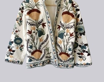 TNT Suzani Jacket ,Womens Winter jacket,Handmade embroidery coat, quilted jacket,Suzani kimono robe