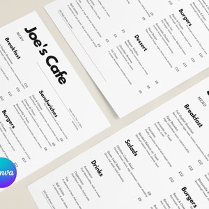 Restaurant Food Menu Canva, Business Menu template, Editable Template Price List, Food Menu Template Canva, Customizable Menu