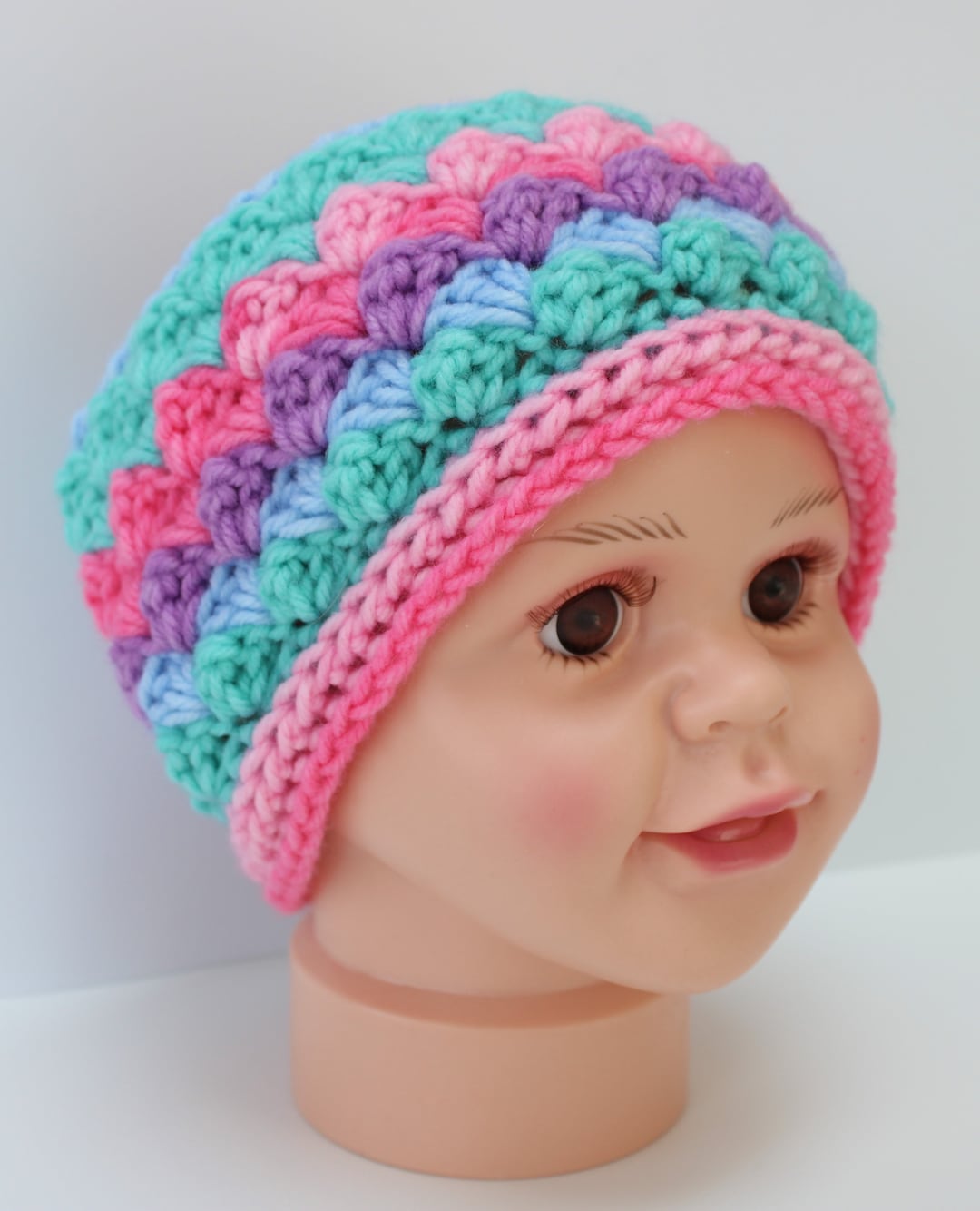 Crochet Headband for Child Cozy and Soft Multicolored Blue, Pink