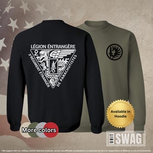 May include: Black and green sweatshirt with a white graphic of a dragon and the text "LÉGION ÉTRANGÈRE 2º RÉGIMENT ÉTRANGÈR DE PARACHUTISTES". The sweatshirt is available in a hoodie style.