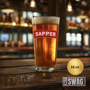 Sapper Tab, Pint Glass, Combat Engineer, Sapper Instructor, School, Graduation, SLTW, US Army, Veteran, Military, Memorabilia, Custom, Gift