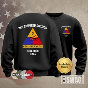 2nd Armored Division, Sweatshirt, 2 AD, Hell on Wheels, Fort Hood, Armored, Vintage, Memorabilia, US Army, Veteran, Military, Gift, Shirt