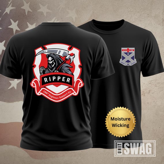 180 ESC, T-shirt, Engineer Support Company, Ripper, 276 Engineer Battalion, Unit Shirt, Moisture Wicking, Dri-Fit, Black