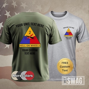 2nd Armored Division, T-shirt, Personalize, 2 AD, Hell on Wheels, Fort Hood, Vintage, US Army, Veteran, Military, Gift, Shirt, Tshirt