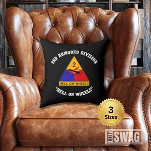 2nd Armored Division, Pillow, 2 AD, Hell on Wheels, Fort Hood, Vintage, US Army, Veteran, Military, Gift for Veteran, Accent Pillow, Gift