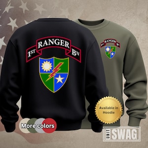1st Ranger Battalion, Sweatshirt, 75th Ranger Regiment, 1st Bat, Ranger Scroll, Sua Sponte, RLTW, US Army, Military, Veteran, Gift, Shirt