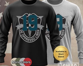 19th SFG (A), Long Sleeve, T-Shirt, 19th Special Forces Group, Airborne, 19 SFG, De Oppresso Liber, US Army, Military, Veteran, Gift, Shirt