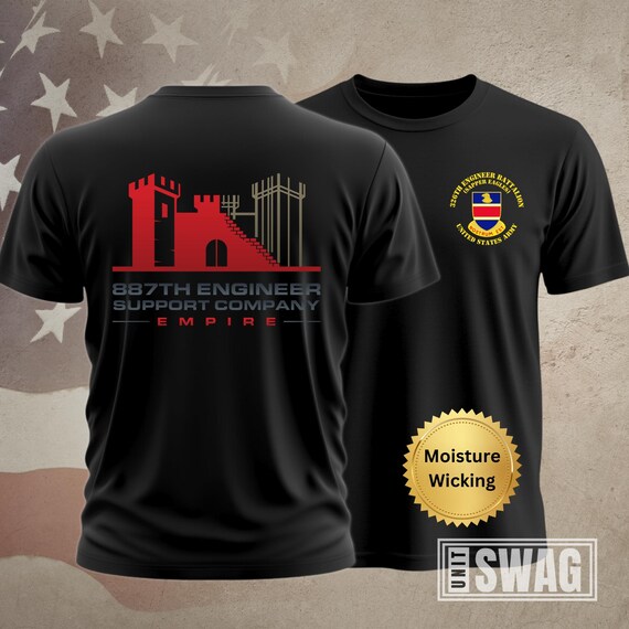 887 Engineer Support Company Moisture Wicking Tee, Black, Unit Shirt