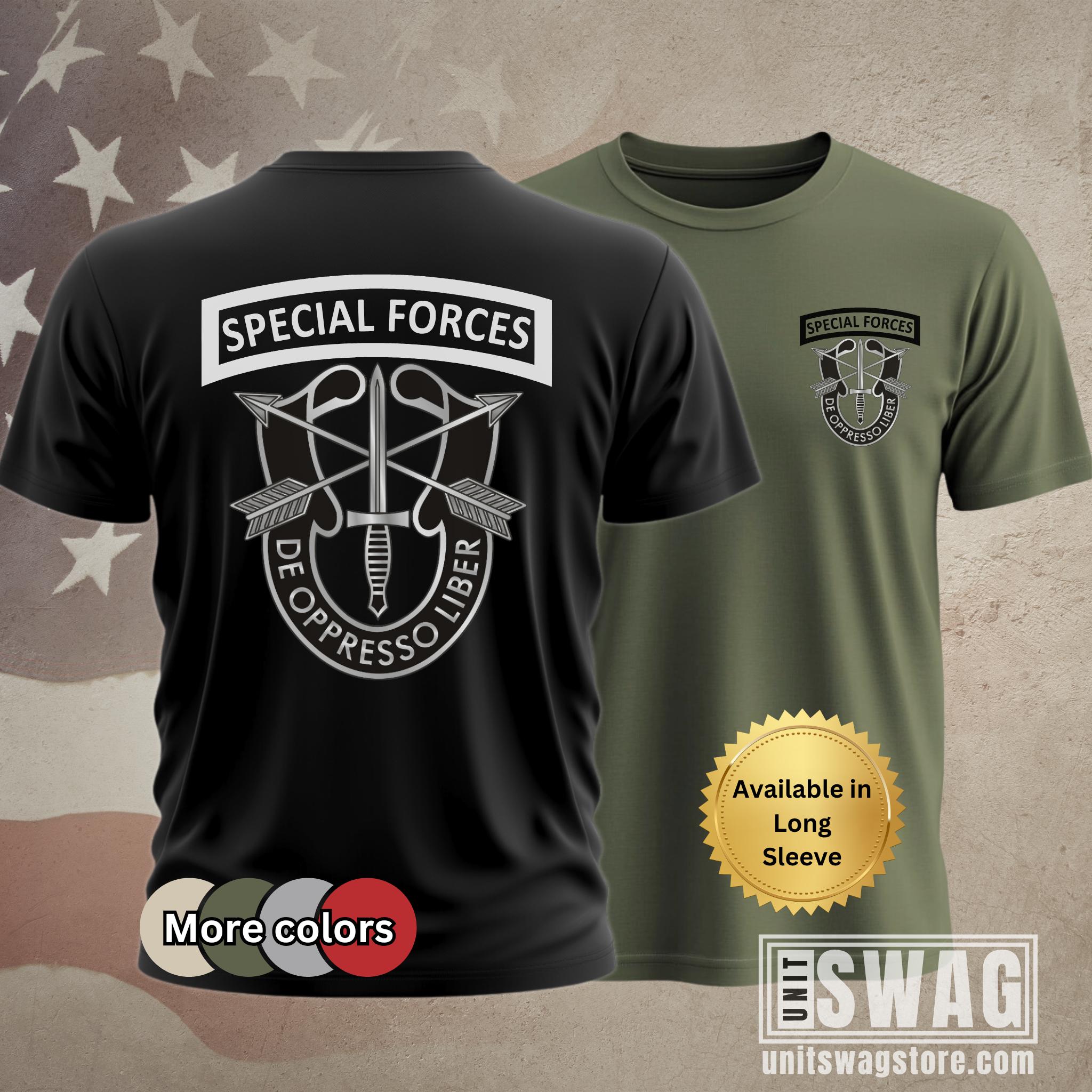 Special Forces T-shirt, SF, Tab, Green Berets, De Oppresso Liber 