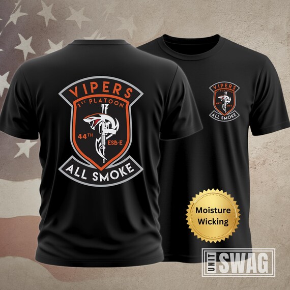 1 PLT, 44 ESB, T-shirt, Vipers, 44th, Expeditionary Signal, Battalion, Enhanced, Unit Shirt, Moisture Wicking, Dri-Fit, Black, Shirt