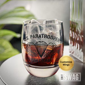 Paratrooper Veteran, Whiskey, Glass, Airborne, Wing, Paratrooper, Parachutist, US Army, Veteran, Graduation, Gift