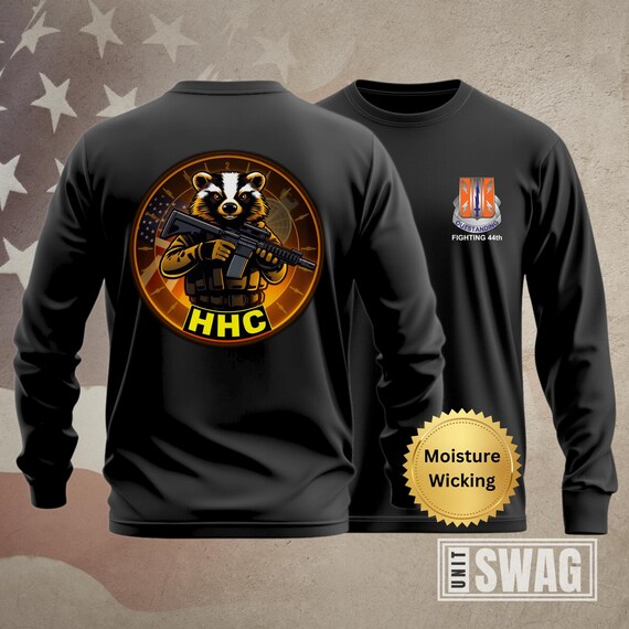 HHC 44 ESB, Long Sleeve, T-shirt, 44th, Expeditionary Signal, Battalion, Enhanced, Unit Shirt, Moisture Wicking, Dri-Fit, Black, Shirt