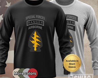 Special Forces, T-shirt, Long Sleeve, Blackout, Ranger, Airborne, Tab, Special Operations, De Oppresso Liber, US Army, Veteran, Gift, Shirt