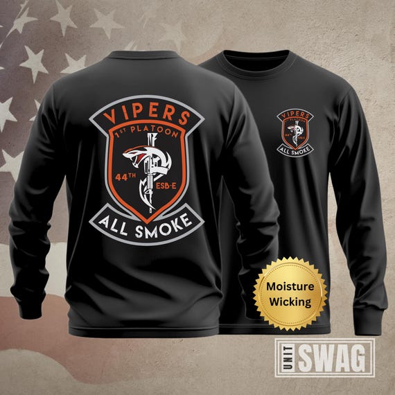 1 PLT, 44 ESB, T-shirt, Long Sleeve, Vipers, 44th, Expeditionary Signal, Battalion, Unit Shirt, Moisture Wicking, Dri-Fit, Black