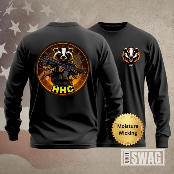 HHC 44 ESB, Long Sleeve, T-shirt, 44th, Expeditionary Signal, Battalion, Enhanced, Unit Shirt, Moisture Wicking, Dri-Fit, Black, Shirt