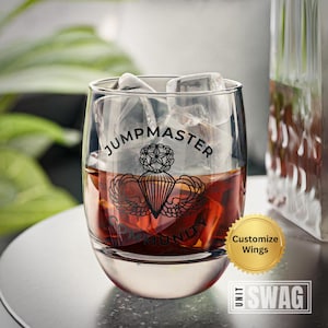 Jumpmaster Community, Whiskey, Glass, Jumpmaster, School, Airborne, Paratrooper, Veteran, Parachutist, Wing, Graduation, Gift