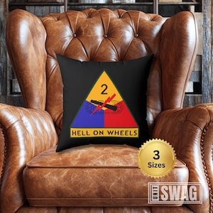 2nd Armored Division, Pillow, 2 AD, Hell on Wheels, Fort Hood, Vintage, US Army, Veteran, Military, Gift for Veteran, Accent Pillow, Gift