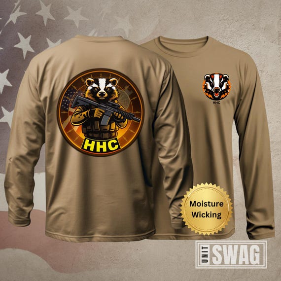 HHC 44 ESB, Long Sleeve, T-shirt, 44th, Expeditionary Signal, Battalion, Unit Shirt, Moisture Wicking, Dri-Fit, Coyote Brown, Shirt