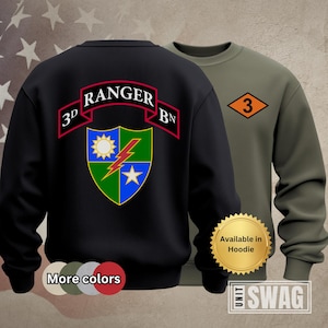 3rd Ranger Battalion, Sweatshirt, 3rd BN, 75th Ranger Regiment, Unit Insignia, Sua Sponte, RLTW, US Army, Veteran, Gift, Custom, Shirt