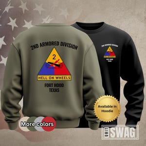2nd Armored Division, Sweatshirt, 2 AD, Hell on Wheels, Fort Hood, Armored, Vintage, Memorabilia, US Army, Veteran, Military, Gift, Shirt