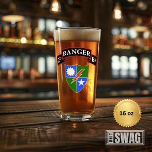 2nd Ranger Battalion, Pint Glass, 2nd BN, 75th Ranger Regiment, Distinctive Unit Insignia, Sua Sponte, RLTW, US Army, Veteran, Custom, Gift