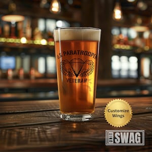 Paratrooper Veteran, Whiskey, Glass, Airborne, Wing, Paratrooper, Parachutist, US Army, Veteran, Graduation, Gift