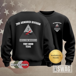 2nd Armored Division, Sweatshirt, 2 AD, Hell on Wheels, Fort Hood, Armored, Vintage, Memorabilia, US Army, Veteran, Military, Gift, Shirt