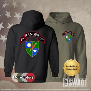 1st Ranger Battalion, Hoodie, 75th Ranger Regiment, 1st Bat, Ranger Scroll, Sua Sponte, RLTW, US Army, Military, Veteran, Gift, Sweatshirt
