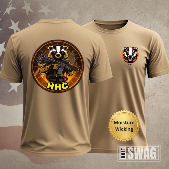 HHC 44 ESB, T-shirt, 44th, Expeditionary Signal, Battalion, Enhanced, Unit Shirt, Moisture Wicking, Dri-Fit, Coyote Brown, Shirt