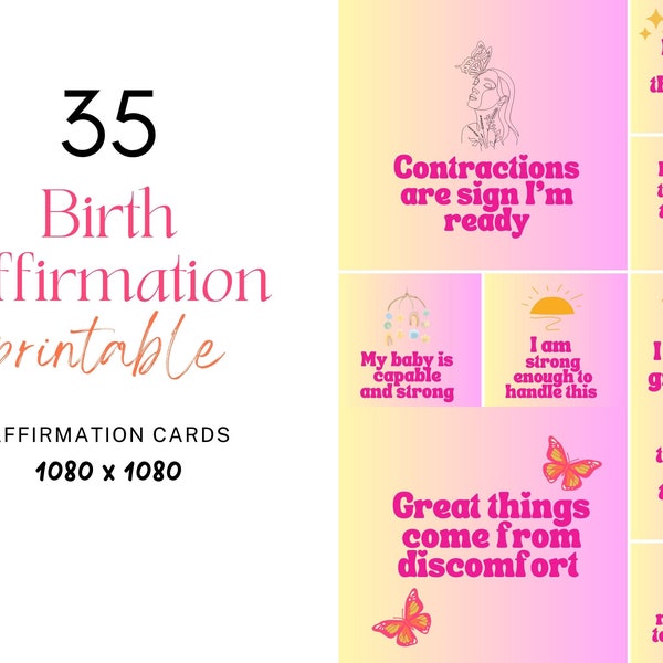 Birth affirmation cards, child birth, doula, doula gift, midwife, midwife gift, printable affirmation cards, hypnobirthing