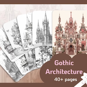 Gothic Architecture Drawing Book- The Inspiring Classical Surrealistic Exterior Gothic Architecture Design Coloring Practice Book 40+ pages
