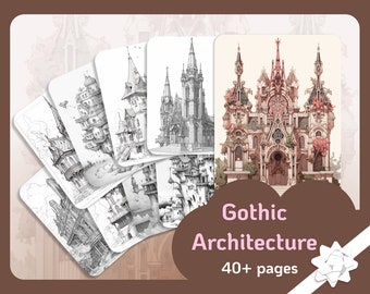 Gotische architectuur tekenboek - De inspirerende klassieke surrealistische buitenkant Gotische architectuur ontwerp kleur oefenboek 40+ pagina's