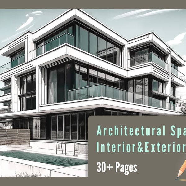 Architectural Space Drawing Book- The Inspiring Interior Design Exterior Design Coloring Practice Book 30+ pages