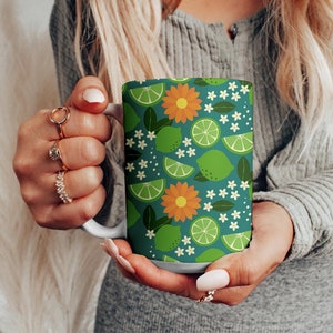 Oversized Vibrant Citrus Happy Ceramic Mug 15oz, Large Coffee Cup with Orange Tangerine Design, Fruit, Birthday Gift Him Her